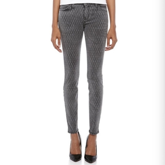 CURRENT/ELLIOT The Ankle Skinny Fishnet Printed Jeans Gray Women's 26 Low Rise - Picture 1 of 16